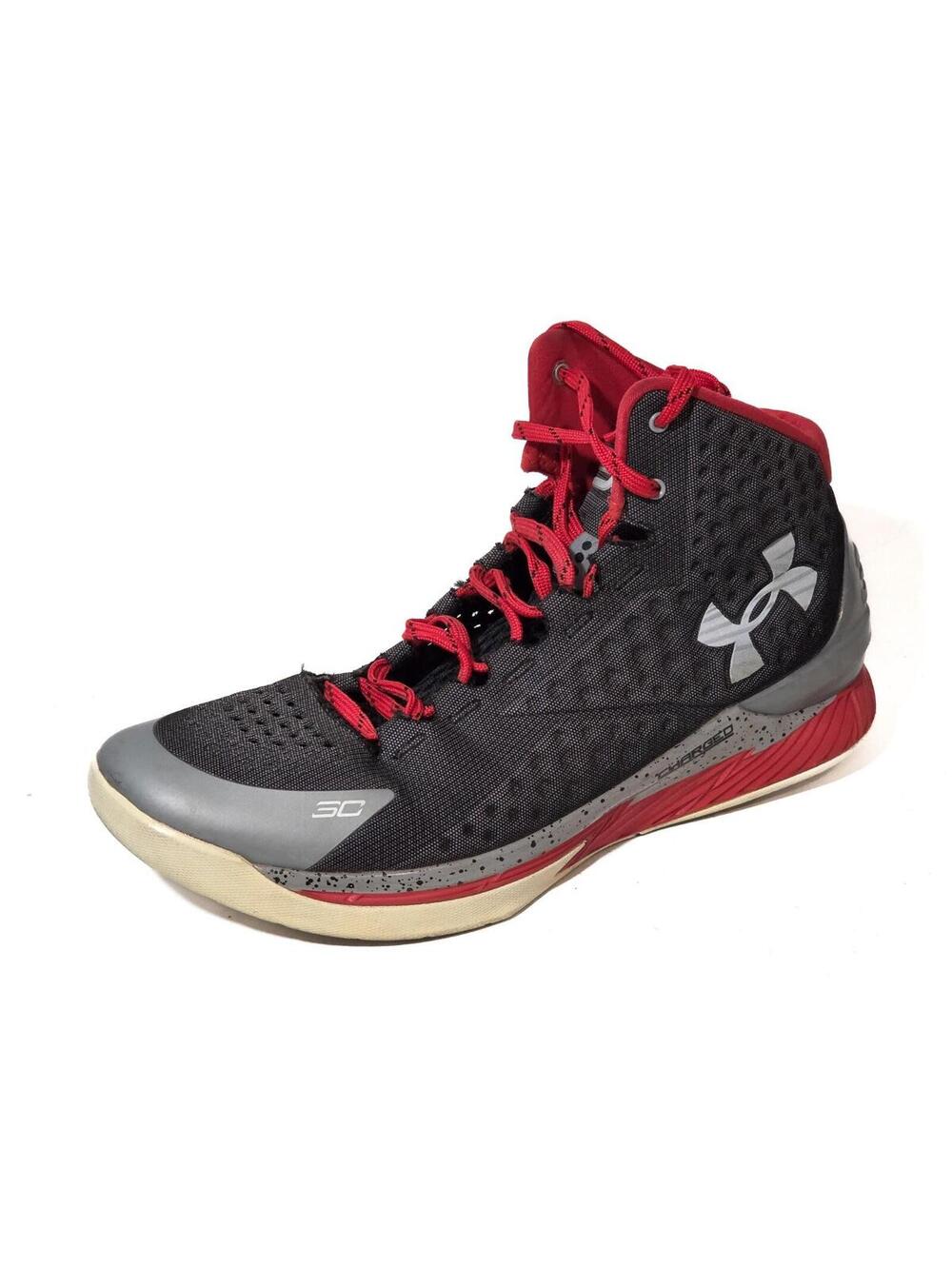Under armour curry 1 underdog sneakers mid shoes lace up red gray sz 14